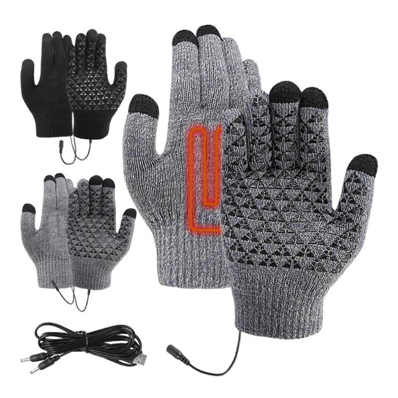 1 Pair USB Heated Gloves for Men and Women, USB Powered Heating Knitting Heating Mittens Winter Washable Hands Warmer