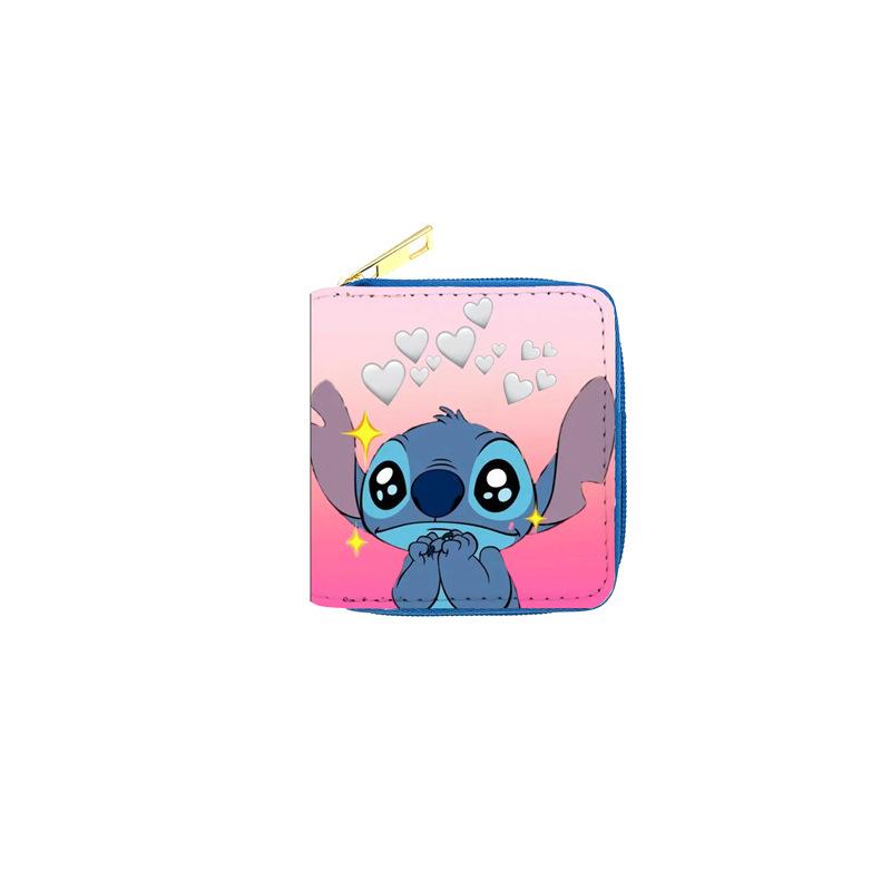 Stitch PU Short Zip Wallet for Women Students Cute Coin Purse ID Card Holder 6pcs