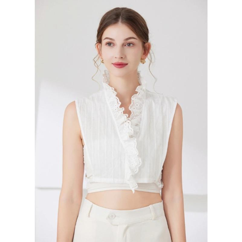 White V-neck Blouse Fake Turtleneck Collar Autumn Winter Interior Ruffle Decoration Collar Shirt Detachable False Collar Girls