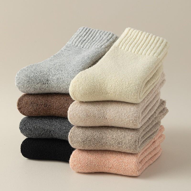 Wool Socks Children'S Medium Tube Socks Season Fleece Thickened Terry Socks Solid Color Retro Sweat-Absorbing Deodorant Medium Tube Socks Women