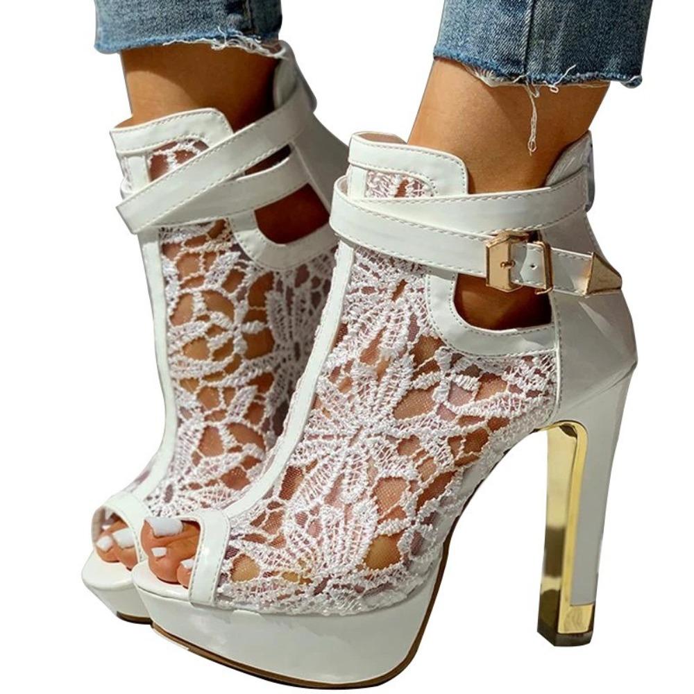 Women's Spring New European & American Style Sandals - Lace Buckle Peep Toe Platform Chunky Heel Perfect for Garden Parties