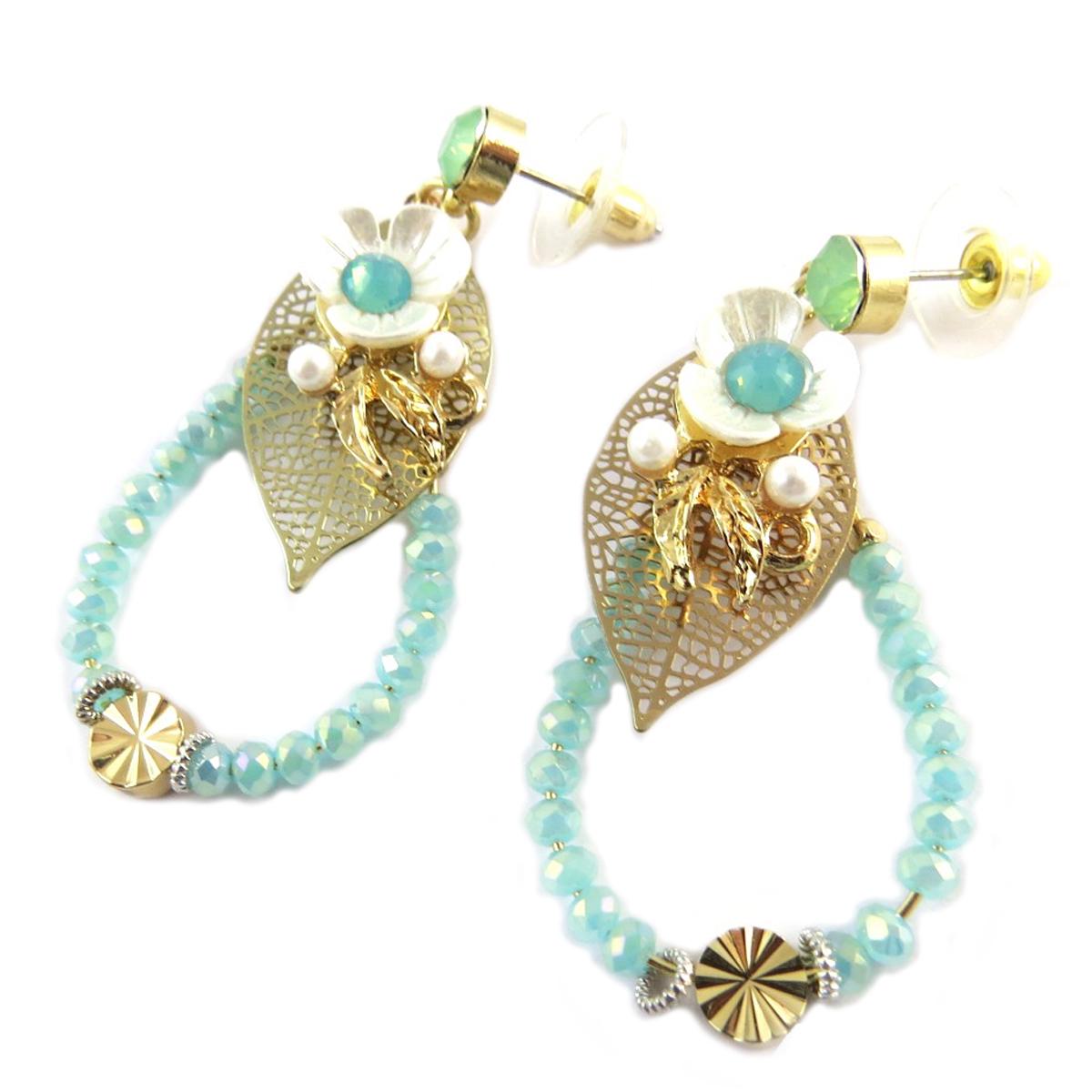 

Les Trésors De Lily [Q0726] - Boucles Créateur Altaï vert doré - 11. 5x3. 5 cm