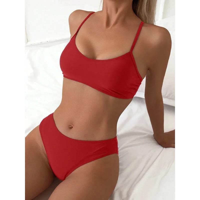 

Сексуальные женские купальники 2025 Летняя пляжная одежда Женские бикини из двух частей Купальный костюм Комплект бикини однотонного цвета L