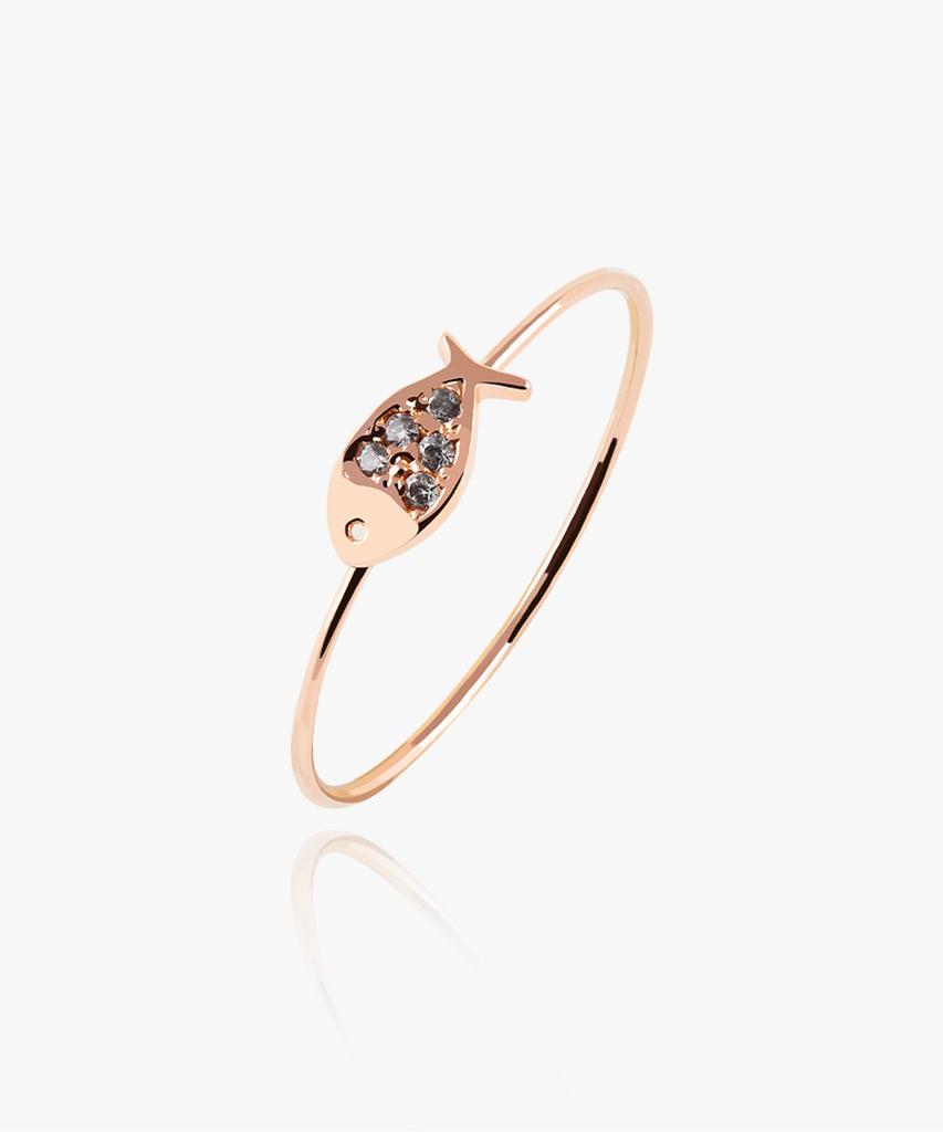 Helene Jewelry 14K Davi Cubic Fish Miss Ring Gold Thread Ring (Type B)