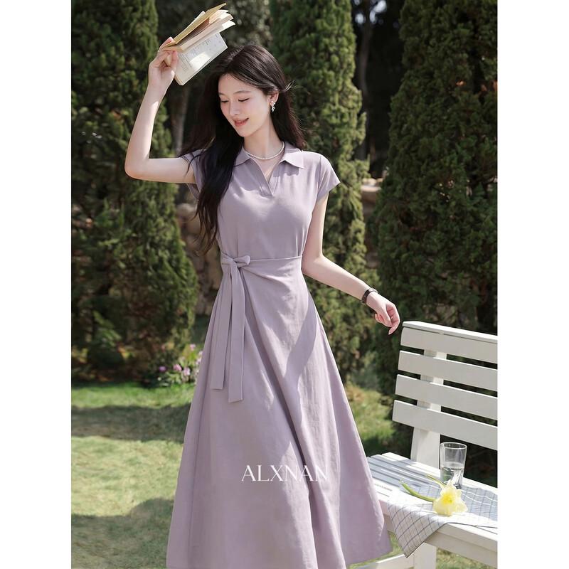 Women s Purple Polo Neck Tie-Waist Long Dress L фиолетовый