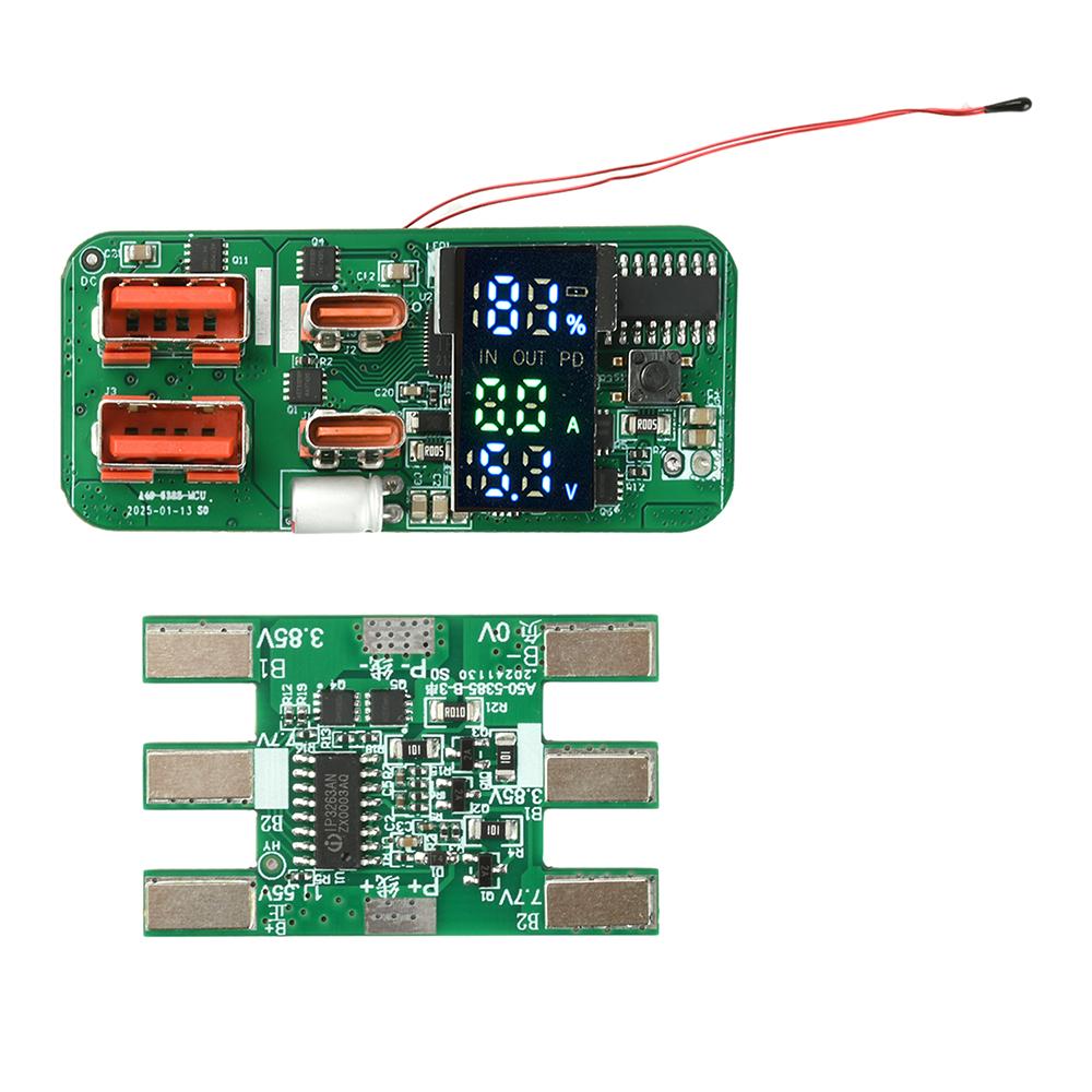 

PD45W Bidirectional Fast Charging Power Bank Mainboard 3S Battery Protection Board LED Display with Temperature Sensor Probe зелений