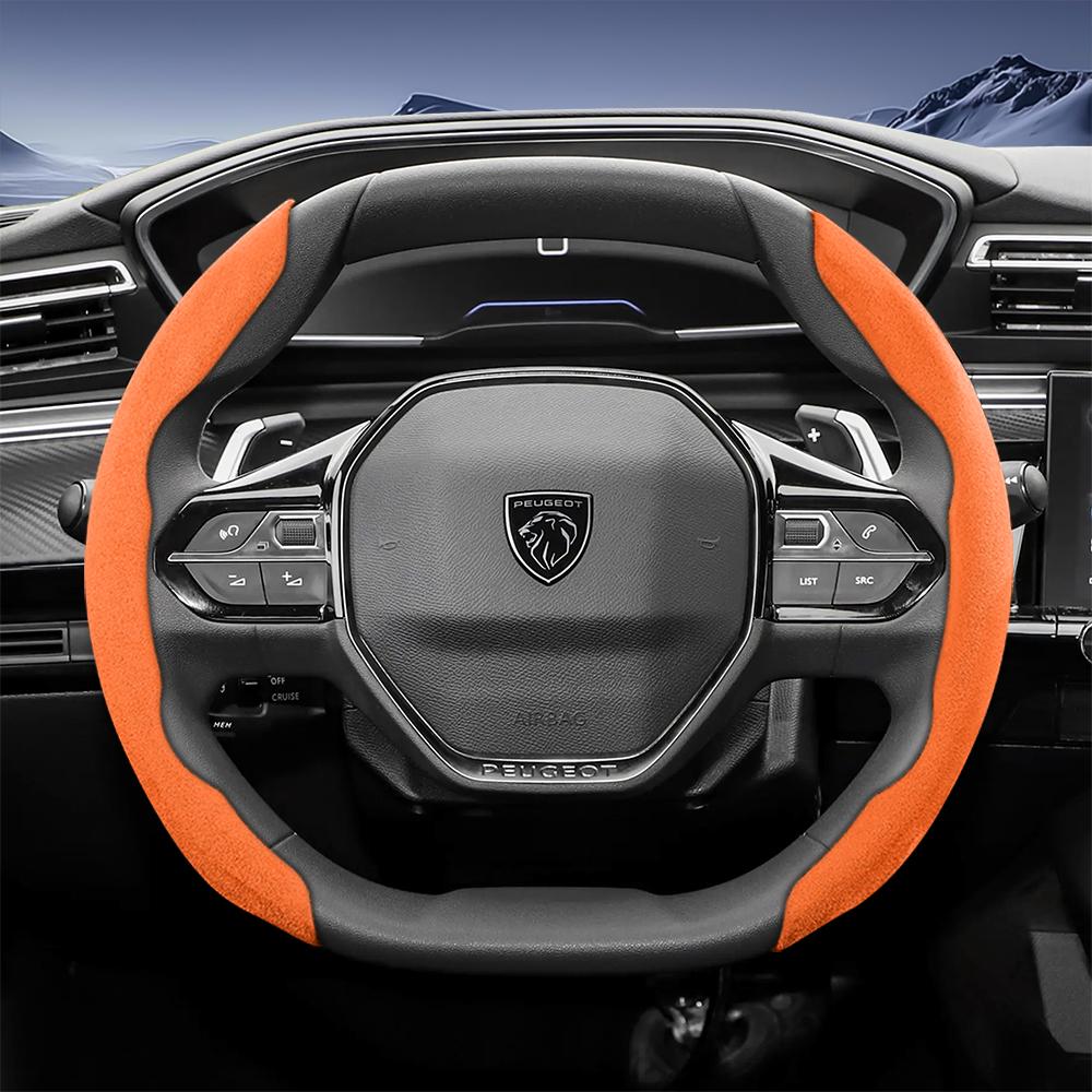 Vcxja9 Geschikt voor Peugeot Sports Suede Stuurwielhoes met Gespleten Drukknop Anti-Slip Ontwerp voor Modellen zoals 208 E-208, 2008 E-2008, 3008