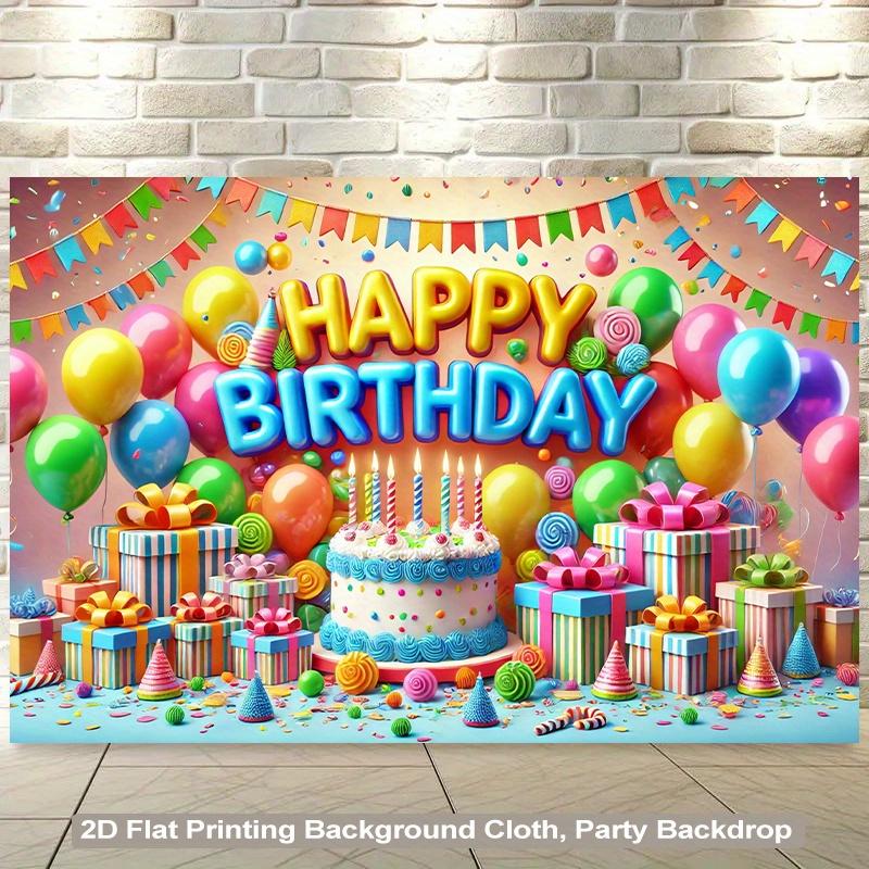 2D Flach 1 Stück Happy Birthday Hintergrund Banner Ballons Konfetti Kerzen Kuchen - Party Dekoration - Für Zuhause Kein Strom Benötigt 2D Flach