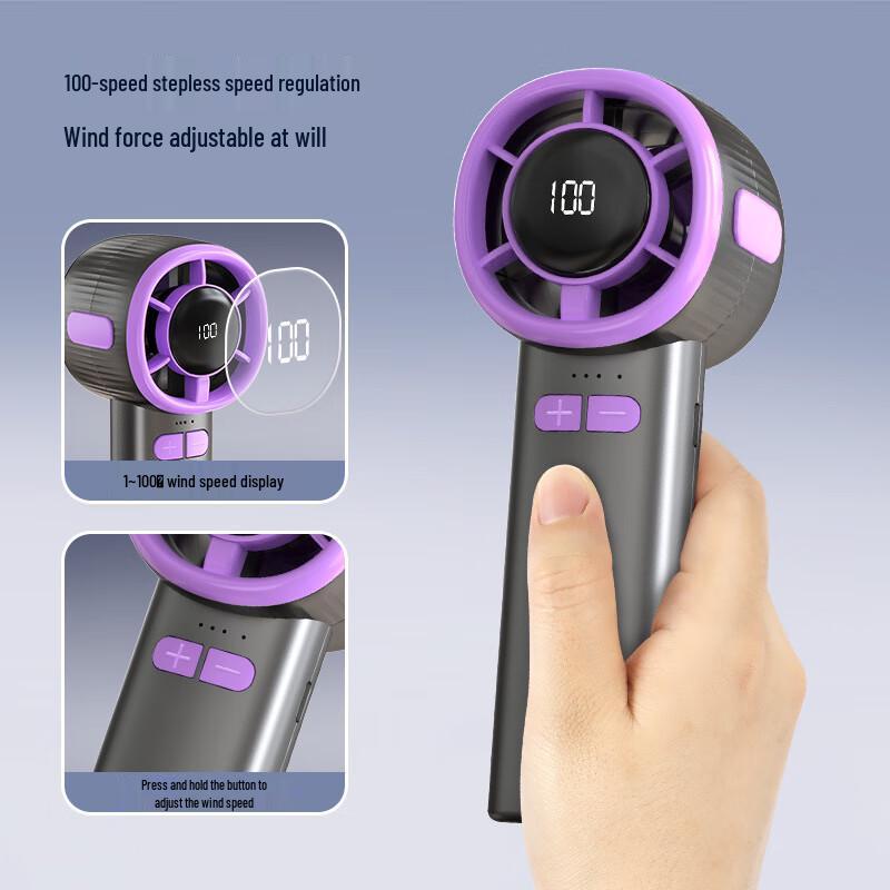High-Speed Digital Display USB Portable Handheld Fan Gray