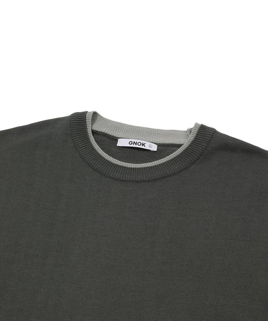 GNOK Layered Round Short Sleeve Knit [Charcoal]