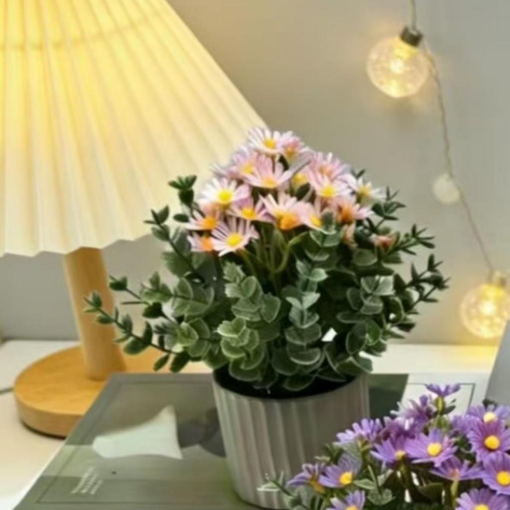 Chamomile Artificial Flower Arrangement for Home & Restaurant Decor - Small Daisy Potted Plant