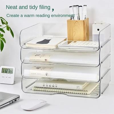 Simple Style Multi-use Sturdy Storage Box Desktop File Organizer Stackable Storage Tray A4 Papers Rack Stationery Box Book Shelf
