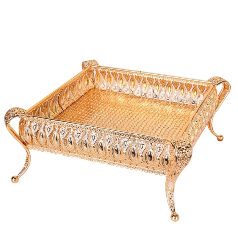 Tavă Europeană Metalică pentru Servit Fructe Cutie de Depozitare Farfurie Multifuncțională Nuntă Petrecere Ceai Suport de Afișare X3UC