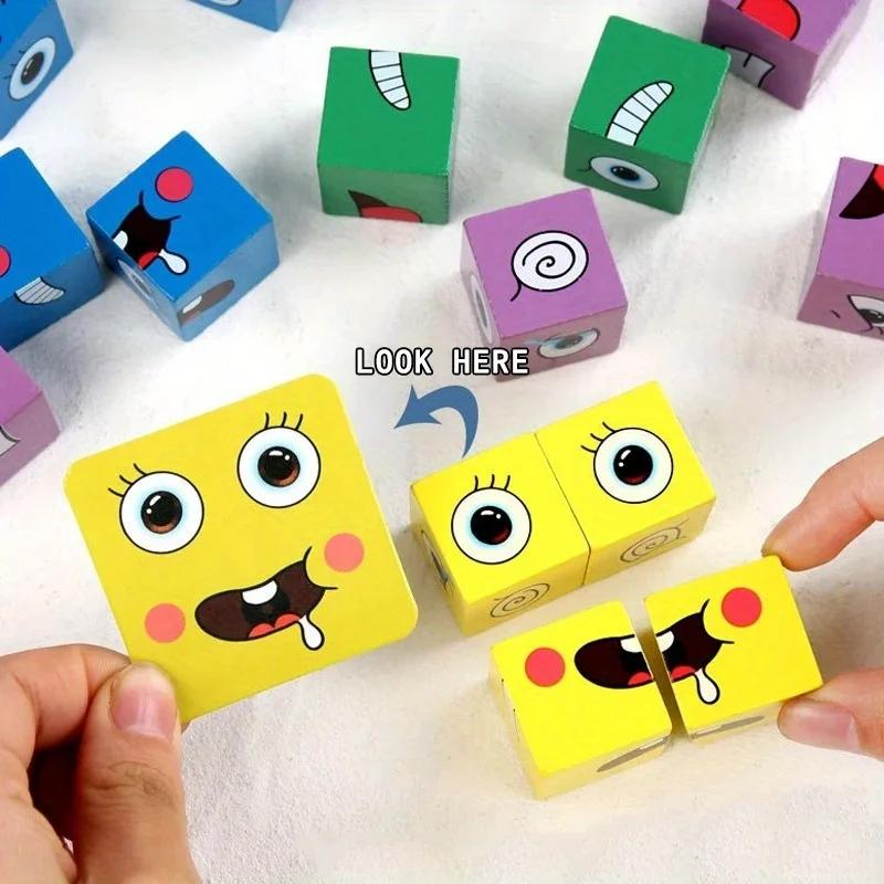 Bambini Face Change Cube Game Montessori Expression Puzzle Building Blocks Giocattoli Early Learning Educational Match Toy per bambini
