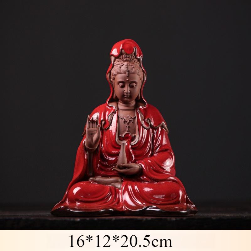 

Y New Chinese Zen Guanyin Bodhisattva Buddha Statue Ornament Home Office Tearoom Decoration Crafts Purple Sand Buddhist Decor