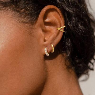 European and American Fashion Real Gold Plated Brass C-Shaped Earrings - Versatile Women's Jewelry Set