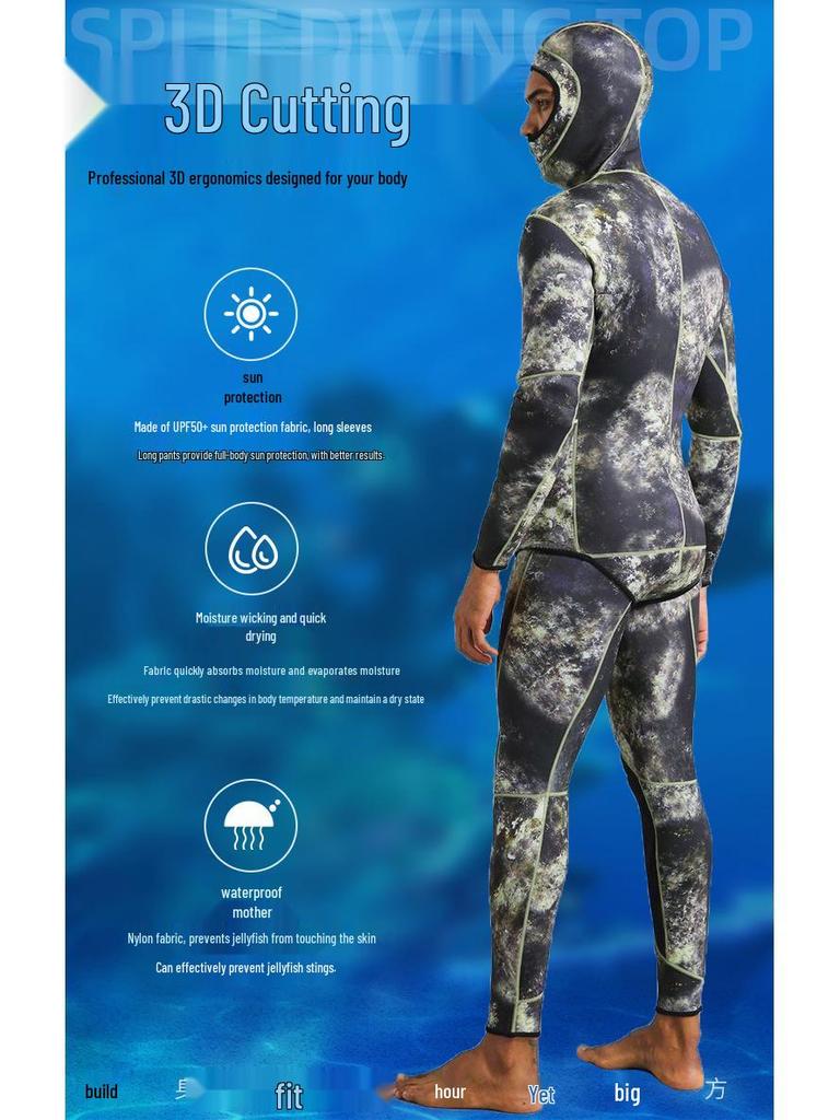 Camouflage Snorkeling & Spearfishing Wetsuit Set - 1.5/3/5MM for Cold Water Protection