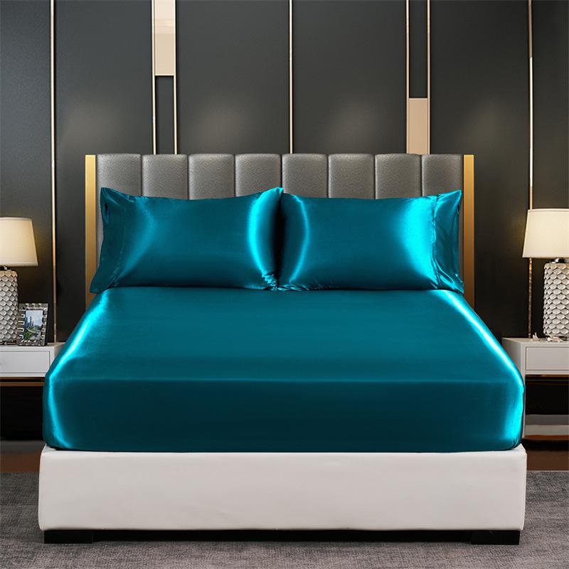 Summer Luxury Satin Silk-like Bed Sheet Set (Flat Sheet/Fitted Sheet + Pillowcase) Solid Color Mattress Cover Twin Full Queen