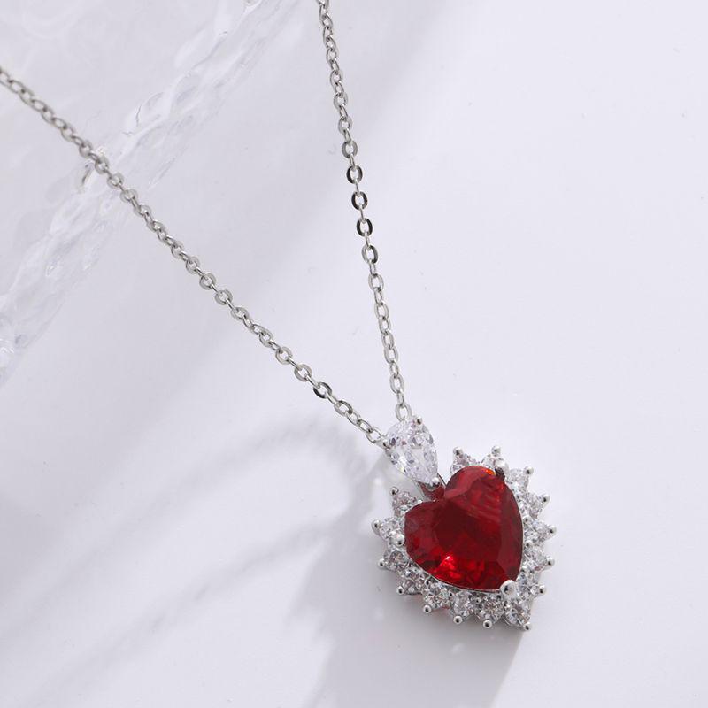 Xiyin Copper Zircon Peach Heart Pendant Necklace - Hip Hop Style for Couples