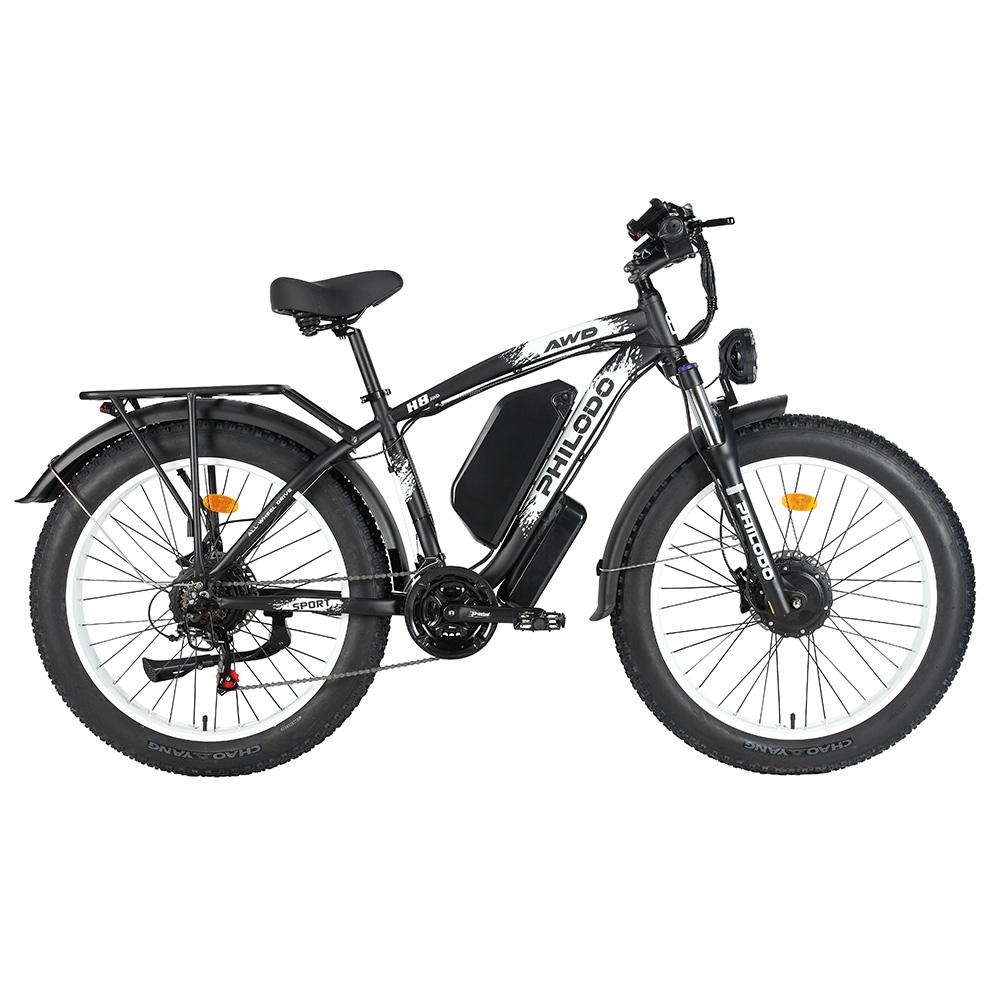 Elektrofahrrad Philodo H8 26" 3000W Motor All-Terrain E-Bike 48V 26AH 21 Gänge Fat Tire Erwachsenen E-Bike Maximale Zuladung 150Kg Weiß