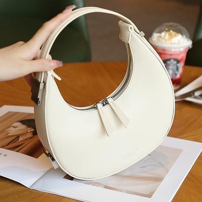 Niche Cowhide Crescent Bag, Underarm Bag, Semi-round Moon Bag, Shoulder Handheld Women's Bag, New.