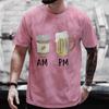 Kaffee AM Bier PM Grafik T-Shirt für Herren Sommer Kurzarm T-Shirts Bierliebhaber Trinkparty Übergroße Y2k Kleidung Streetwear