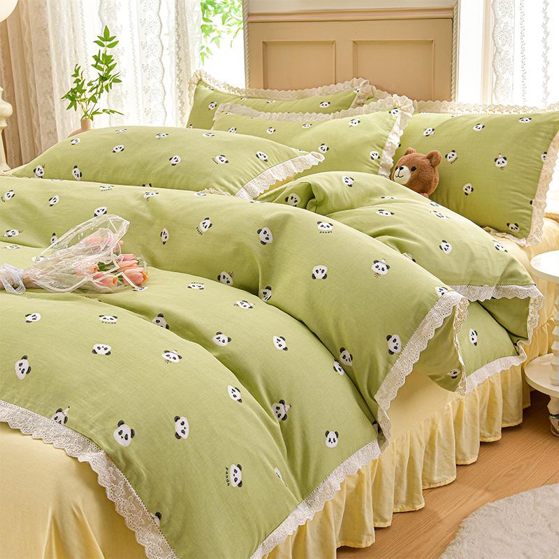 

2026 Cotton Lace Princess-Style Korean Bedding Set - Pure Cotton Double Gauze Duvet Cover, Skin-Friendly Four-Piece 1.2m Bed Sheet, 3pcs (Duvet 150*200cm)