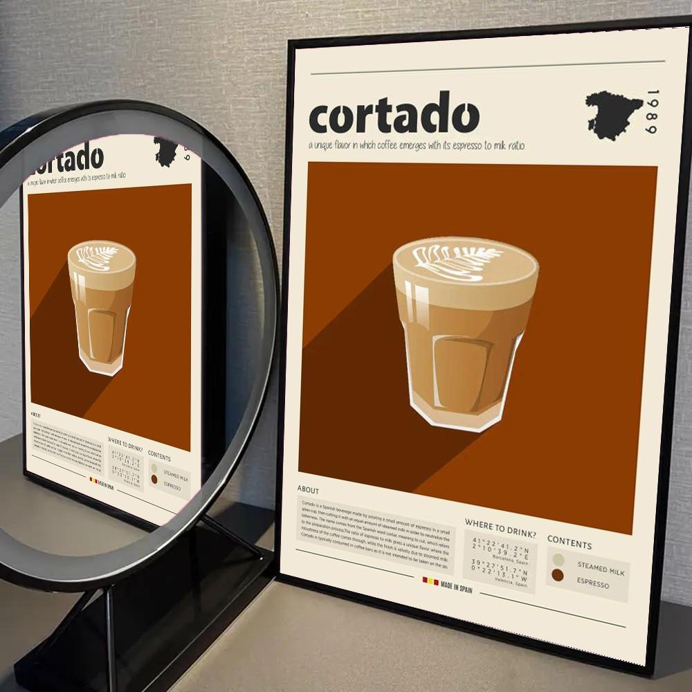 1pc Coffee Guide Espresso Americano Quotes Poster Self-adhesive Art Waterproof Paper Sticker Coffee House Bar Room Wall Decor