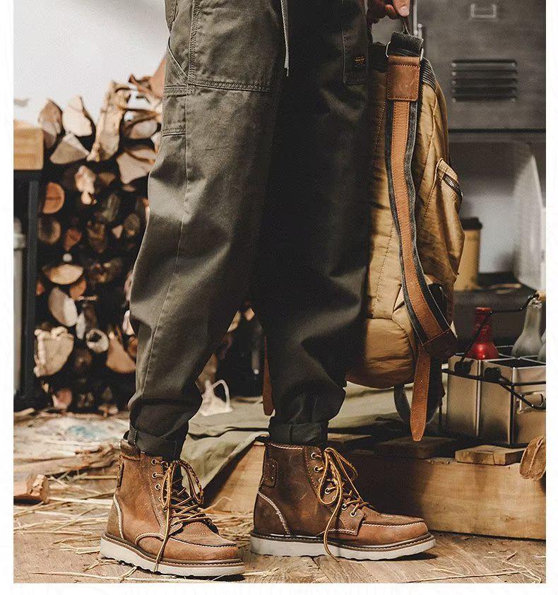 Men’s Trendy Retro Lumberjack Cuffed Pants - Loose, Straight, Casual Workwear for Spring and Autumn.