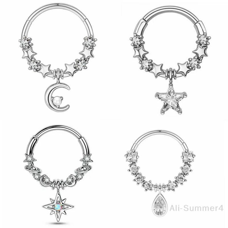 Fashion Crystal Stainless Steel Septum Hoop Clickers Nose Ring Women Tragus Cartilage Helix Piercing Hoop Earrings Jewelry