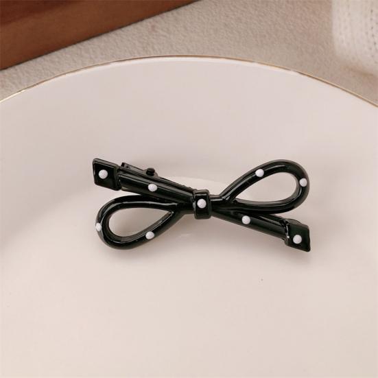 2Pcs French Style Hairpin Dot Print Hollow Bow Design Hair Clips Face Slimming Versatile Hair Accessory
