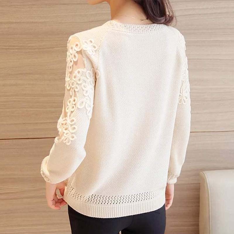 Women Knitted Pullover Tops Women Hollow Out Long Sleeve Ladies Thin Crochet Jumper Solid Womens Knitted Sweaters