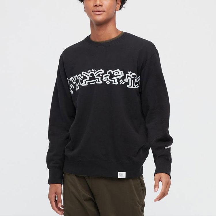 UNIQLO Keith Haring Cartoon Character Print Crewneck Sweatshirt Unisex sweatshirt Black 446370-09