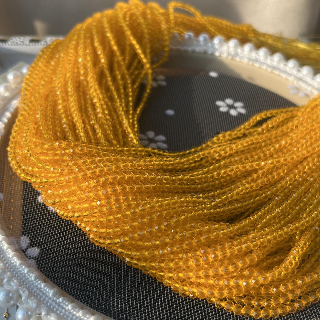 5String, Facet Natural Stone Spinel Beads, Fashion Golden Yellow Loose Spacer Beads, 2mm, 3mm for DIY Necklace, Bracelet, Anklet Accessories 38cm
