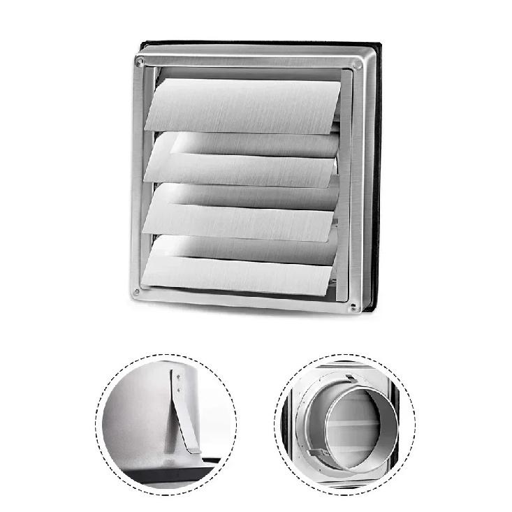 1pcs 100/125/150mm Stainless Steel Air Vent Wall Ventilation Cap Movable Square Air Outlet Kitchen Wall Grilles Duct Cover