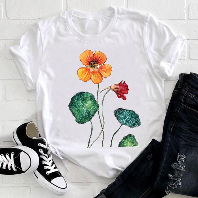Watercolor Flower Cute Ladies T-shirt Women 90s Trend Fashion Short Sleeve Clothes Print Tshirt Graphic Female Tee Top