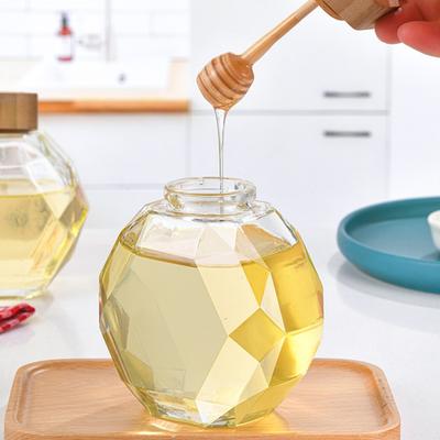 220/380ML Hexagonal Glass Honey Bottle Wooden Stirring Rod Honey Packaging Bottle Small Honey Bottle Container Honey Jar