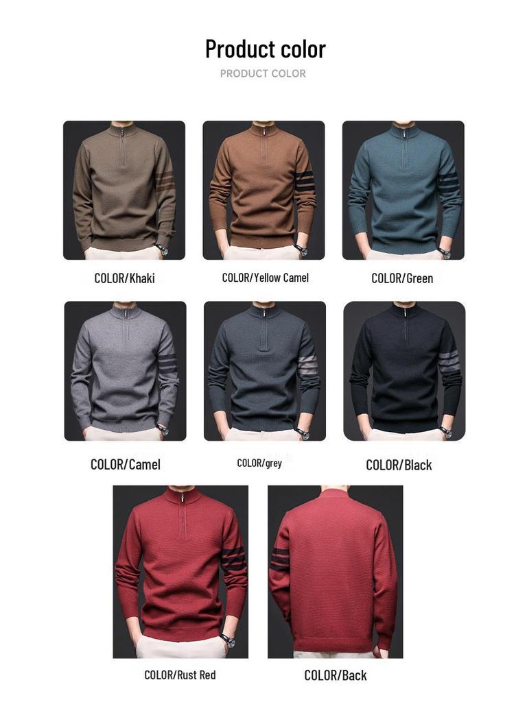 Manzibo Men's Half-Zip Jacquard Knit Stand Collar Sweater - Breathable Casual Autumn/Winter Pullover