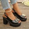 Sexy Patent Leather Thick High Heeled Sandals Women Metal Ring Peep Toe Platform Sandles Woman Summer