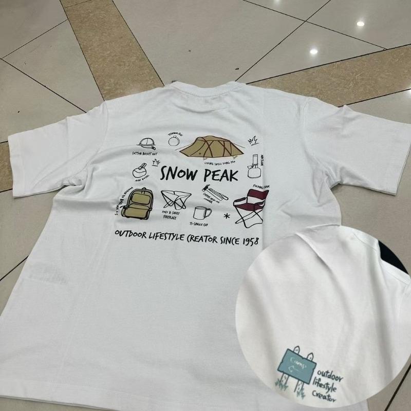 Koreanisch 2025 Sommer Neu Snow Peak Kurzarm Rundhals T-Shirt Locker Vielseitig Baumwoll-Top Unisex Harajuku Lässig Nachthemden