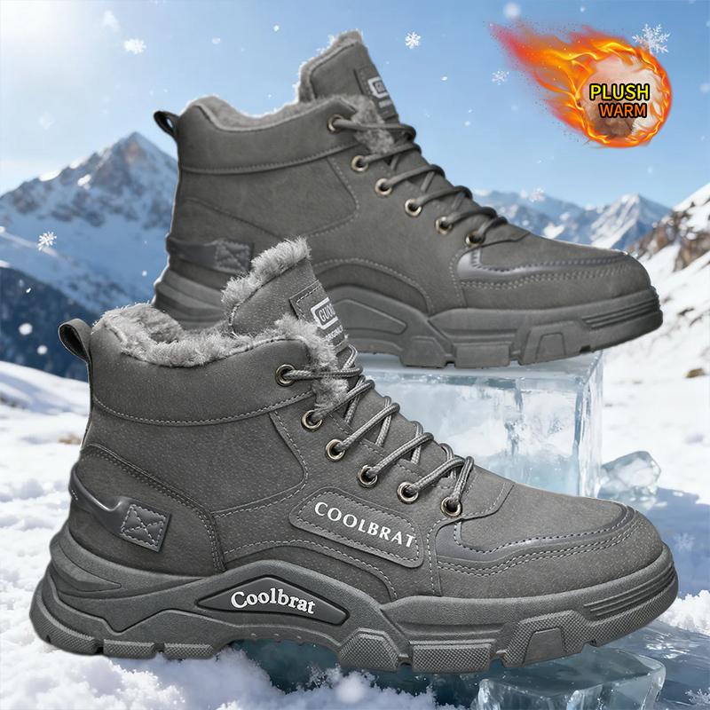 Men's Trendy High-Top Casual Sports Boots - Moto- Fleece-Lined Snow Boots, Outdoor Street Hiking Ankle Boots