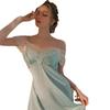 Sexy women's summer new suspender nightdress ice silk swinging collar split bride wedding summer loungewear skirt