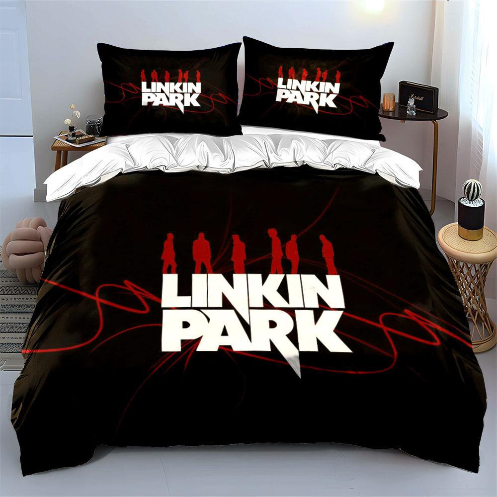Siluetas, texto "Linkin Park". Juegos de cama Juegos de fundas nórdicas Fundas nórdicas Fundas de almohada(1 * Funda de edredón 2 * Fundas de almohada sin relleno de edredón)