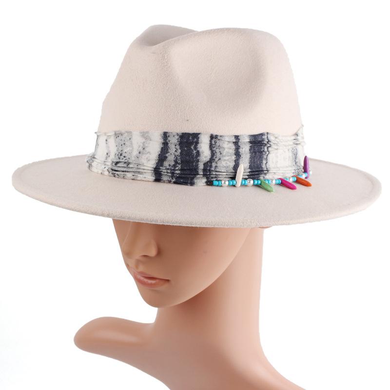 Women's fashion personalized tie-dye cloth decoration imitation wool felt hat autumn and winter wear woolen top hat multi-color selection