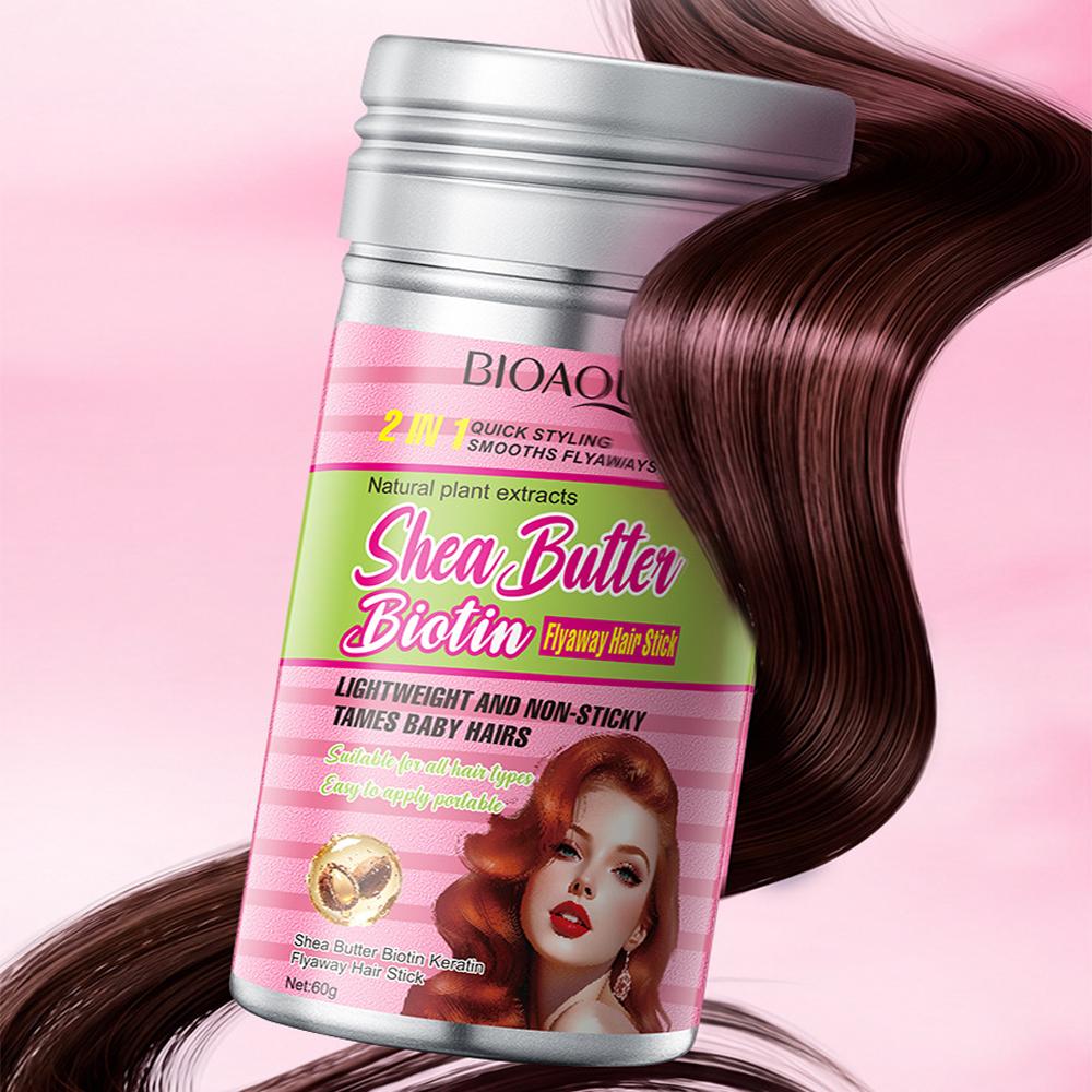 BIOAQUA Shea Butter Biotin Flyaway Hair Stick: 2-in-1 Quick Styling Wax for Taming Baby Hairs & Smoothing Frizz, Non-Greasy, 60g