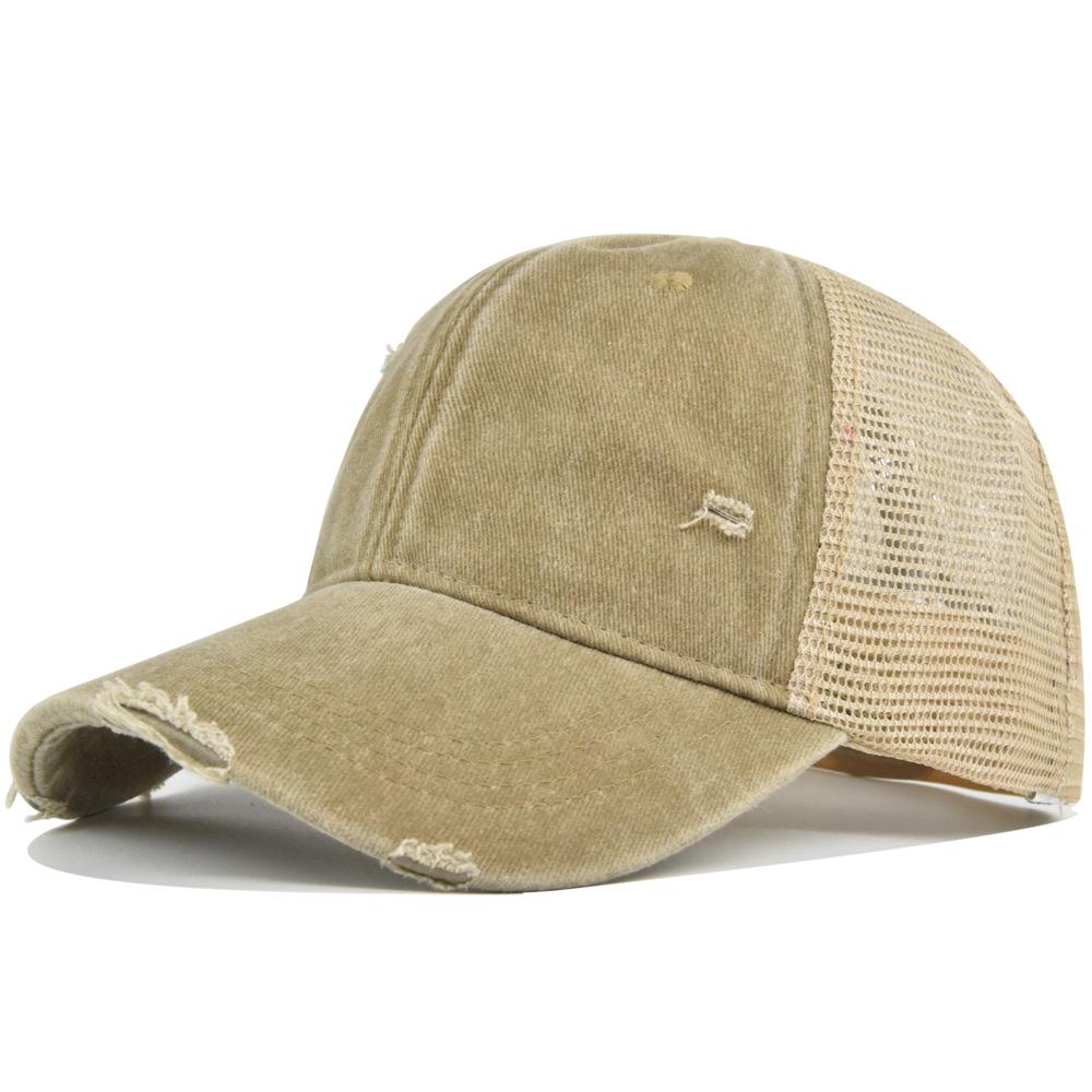 Distressed washed baseball cap soft top duckbill retro mesh cap personalized couple's curved brim hat solid color sun hat