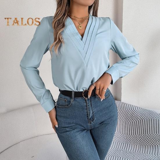 Dámské topy s vrstvami, výstřihem do V a dlouhým rukávem, jednobarevné, volný střih, ležérní topy, prodyšné, pro každodenní nošení