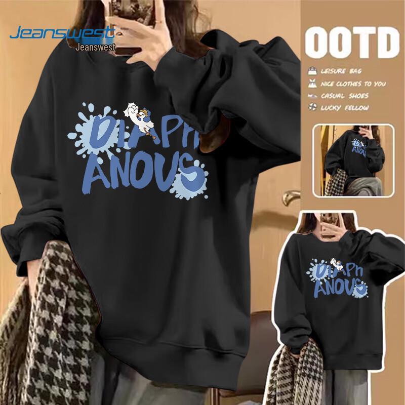 

Jeanswest Women s Loose-Fit Round Neck Sweatshirt with Impact Duck Print M