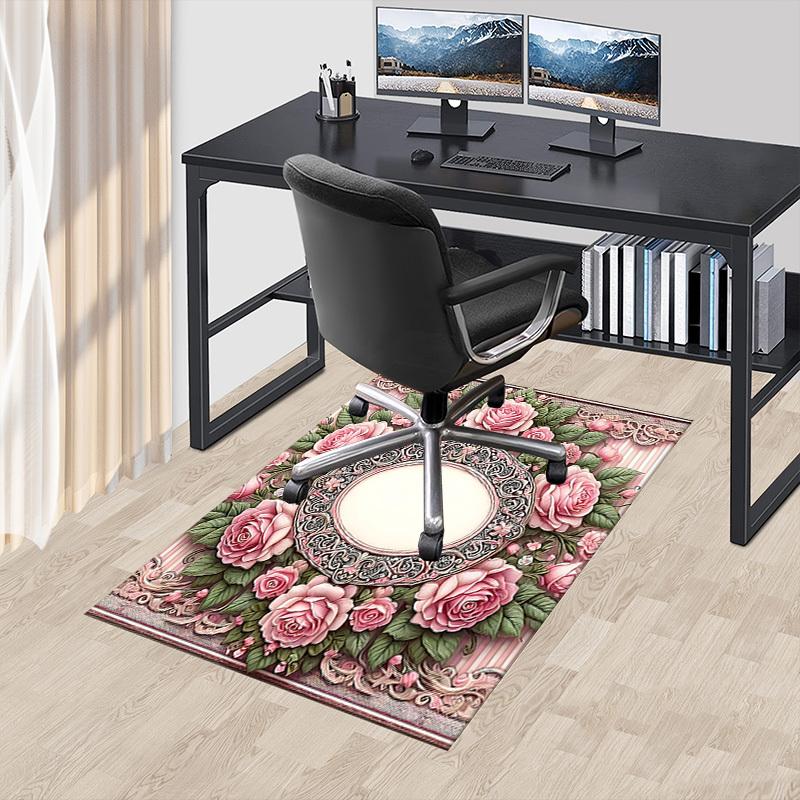 1PC Floral Frame Non-Slip Floor Carpet Compatible for Office&Living Room&Dining room - Flat-Weave Machine- Soft & Pattern-E262