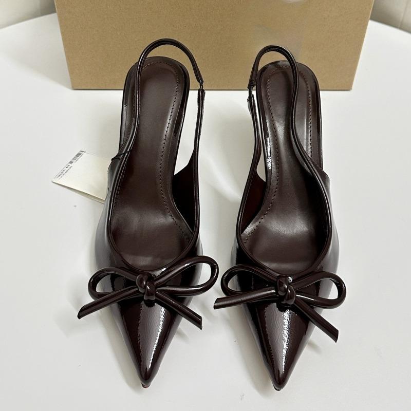 Elegant Butterfly-knot Women High Heels Shoes Pointed Toe Wedding Party Prom Slingbacks Patent Leather Female Dress Pumps